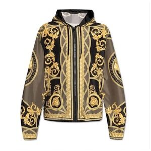 Versace Men's Baroque print technical fabric windbreaker jacket, lg (50)